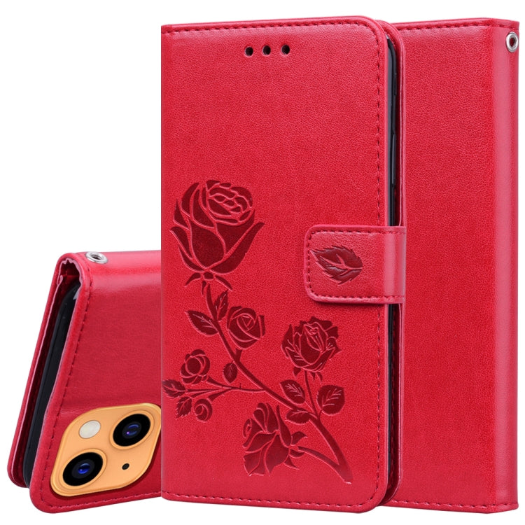 For iPhone 13 Rose Embossed Horizontal Flip PU Leather Case with Holder & Card Slots & Wallet