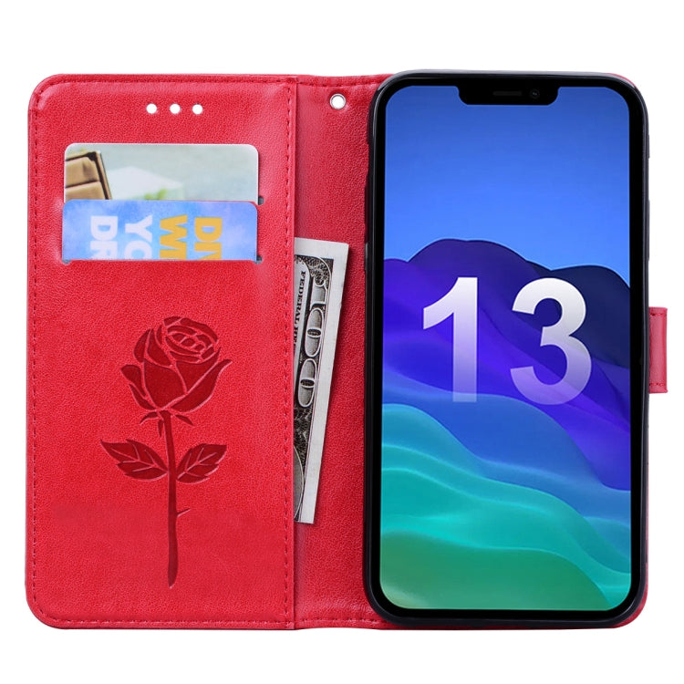 For iPhone 13 Rose Embossed Horizontal Flip PU Leather Case with Holder & Card Slots & Wallet