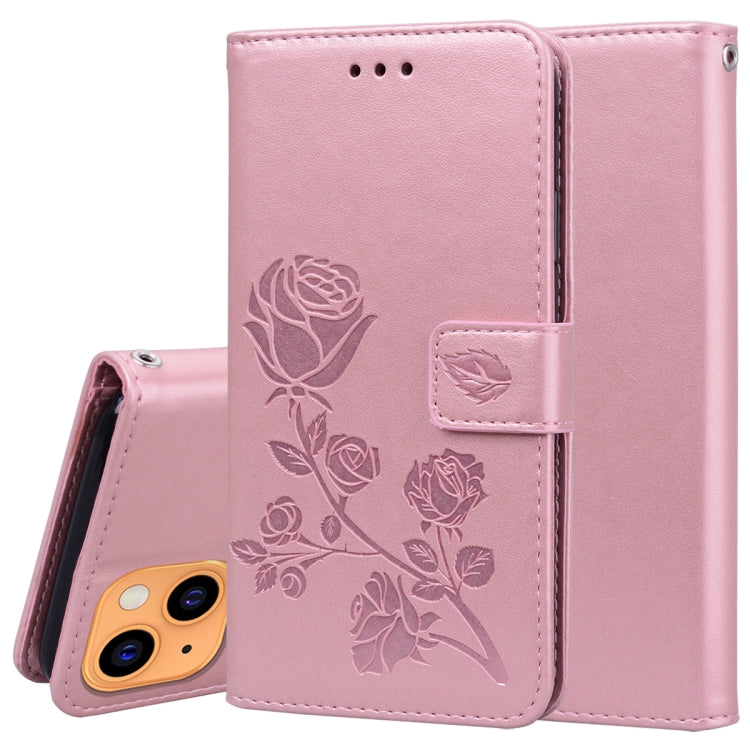 For iPhone 13 Rose Embossed Horizontal Flip PU Leather Case with Holder & Card Slots & Wallet