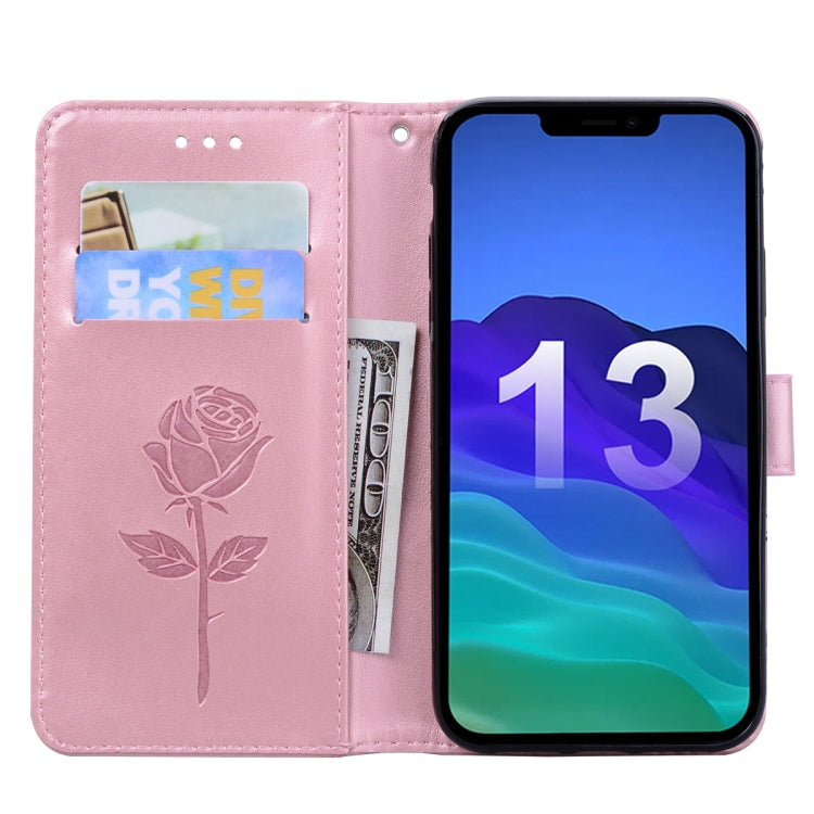 For iPhone 13 Rose Embossed Horizontal Flip PU Leather Case with Holder & Card Slots & Wallet