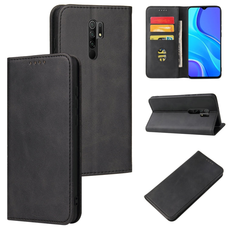 For Xiaomi Redmi 9 Calf Texture Magnetic Horizontal Flip Leather Case with Holder & Card Slots & Wallet