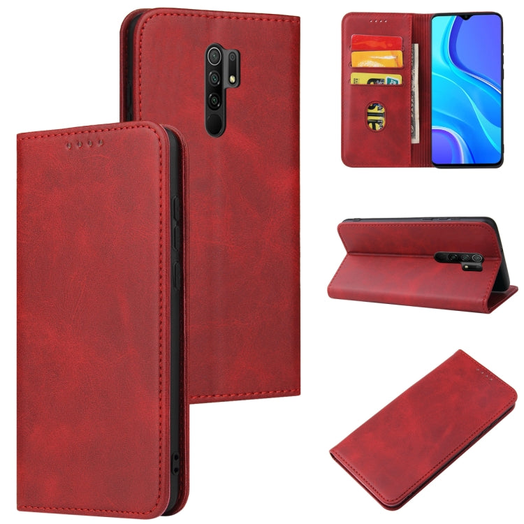 For Xiaomi Redmi 9 Calf Texture Magnetic Horizontal Flip Leather Case with Holder & Card Slots & Wallet
