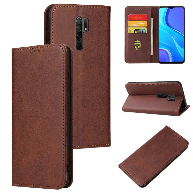For Xiaomi Redmi 9 Calf Texture Magnetic Horizontal Flip Leather Case with Holder & Card Slots & Wallet