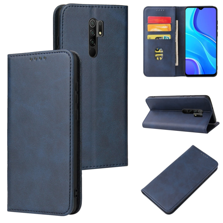 For Xiaomi Redmi 9 Calf Texture Magnetic Horizontal Flip Leather Case with Holder & Card Slots & Wallet