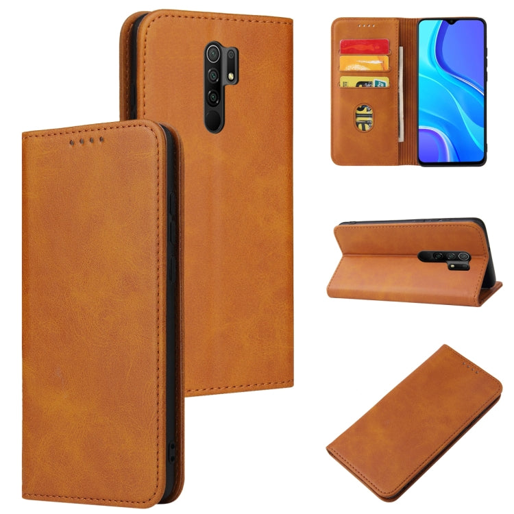 For Xiaomi Redmi 9 Calf Texture Magnetic Horizontal Flip Leather Case with Holder & Card Slots & Wallet