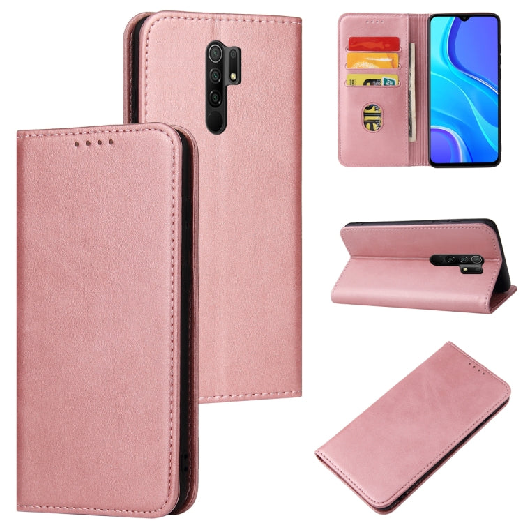For Xiaomi Redmi 9 Calf Texture Magnetic Horizontal Flip Leather Case with Holder & Card Slots & Wallet