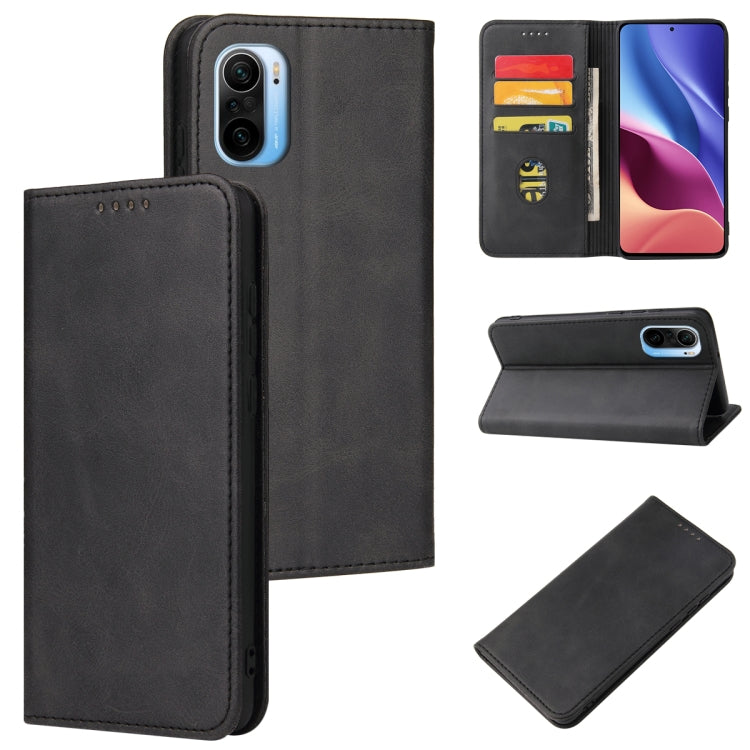 For Xiaomi Redmi K40 Calf Texture Magnetic Horizontal Flip Leather Case with Holder & Card Slots & Wallet