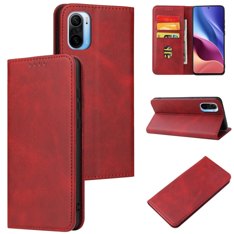 For Xiaomi Redmi K40 Calf Texture Magnetic Horizontal Flip Leather Case with Holder & Card Slots & Wallet