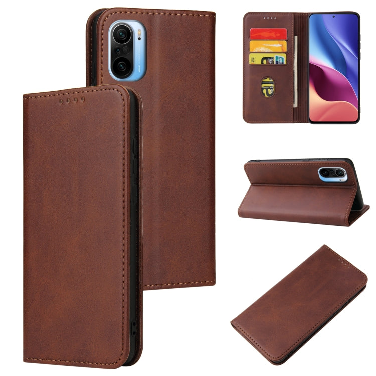 For Xiaomi Redmi K40 Calf Texture Magnetic Horizontal Flip Leather Case with Holder & Card Slots & Wallet