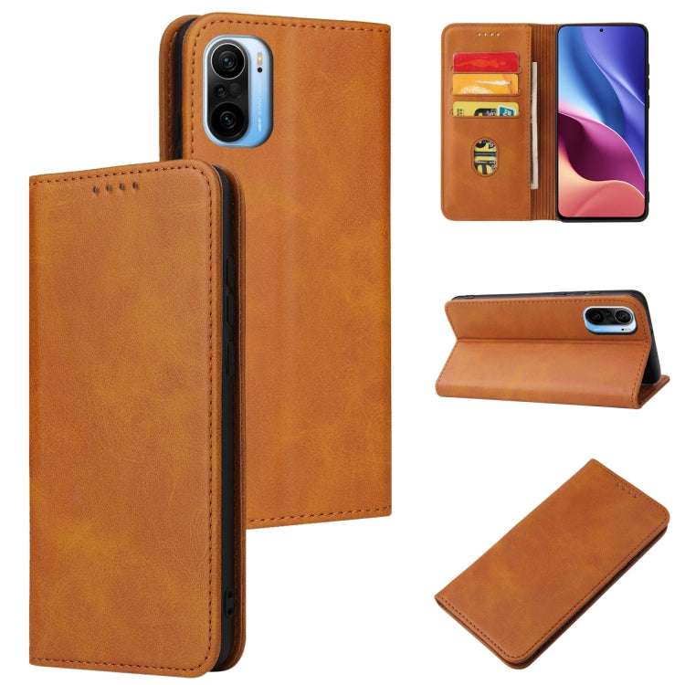 For Xiaomi Redmi K40 Calf Texture Magnetic Horizontal Flip Leather Case with Holder & Card Slots & Wallet