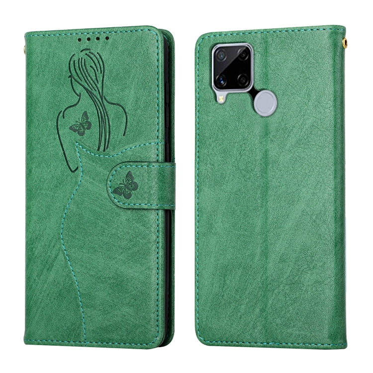 For OPPO Realme C15 Beauty Girl Embossing Pattern Horizontal Flip Leather Case with Holder & Card Slot & Wallet & Photo Frame