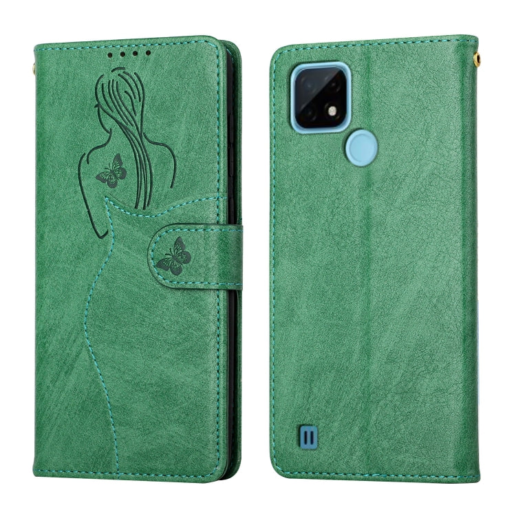 For OPPO Realme C21 Beauty Girl Embossing Pattern Horizontal Flip Leather Case with Holder & Card Slot & Wallet & Photo Frame