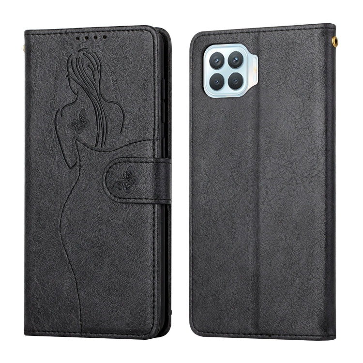For OPPO Reno4 F / A93 / F17 Pro Beauty Girl Embossing Pattern Horizontal Flip Leather Case with Holder & Card Slot & Wallet & Photo Frame