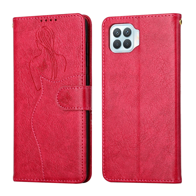 For OPPO Reno4 F / A93 / F17 Pro Beauty Girl Embossing Pattern Horizontal Flip Leather Case with Holder & Card Slot & Wallet & Photo Frame