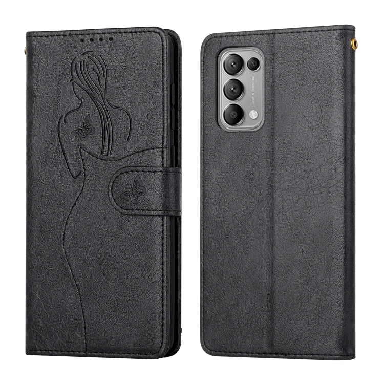For OPPO Reno5 5G Beauty Girl Embossing Pattern Horizontal Flip Leather Case with Holder & Card Slot & Wallet & Photo Frame