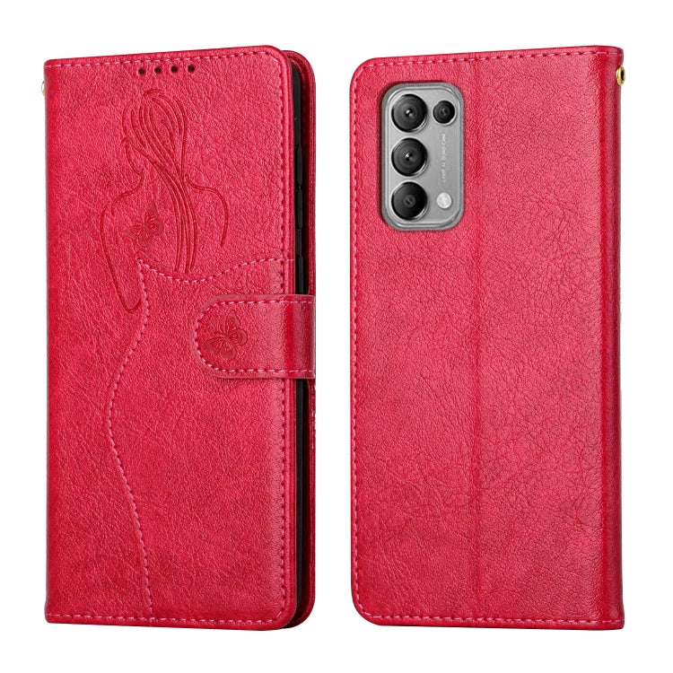 For OPPO Reno5 5G Beauty Girl Embossing Pattern Horizontal Flip Leather Case with Holder & Card Slot & Wallet & Photo Frame