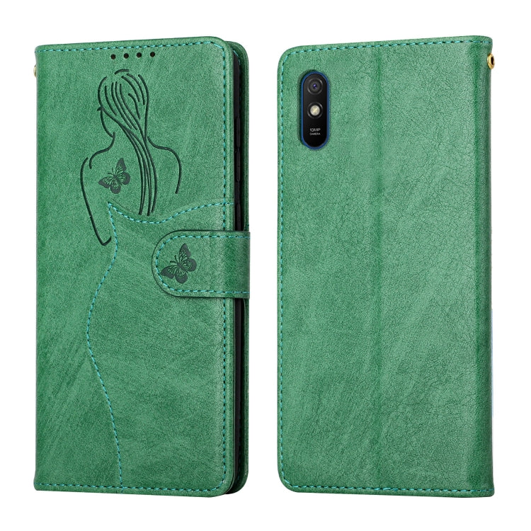 For Xiaomi Redmi 9A Beauty Girl Embossing Pattern Horizontal Flip Leather Case with Holder & Card Slot & Wallet & Photo Frame