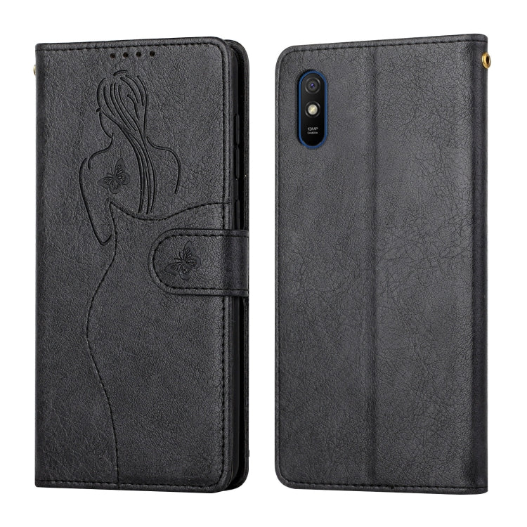 For Xiaomi Redmi 9A Beauty Girl Embossing Pattern Horizontal Flip Leather Case with Holder & Card Slot & Wallet & Photo Frame