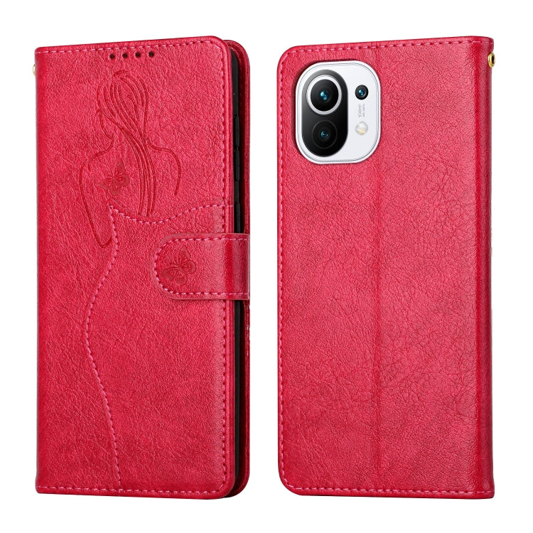 For Xiaomi Mi 11 Lite Beauty Girl Embossing Pattern Horizontal Flip Leather Case with Holder & Card Slot & Wallet & Photo Frame