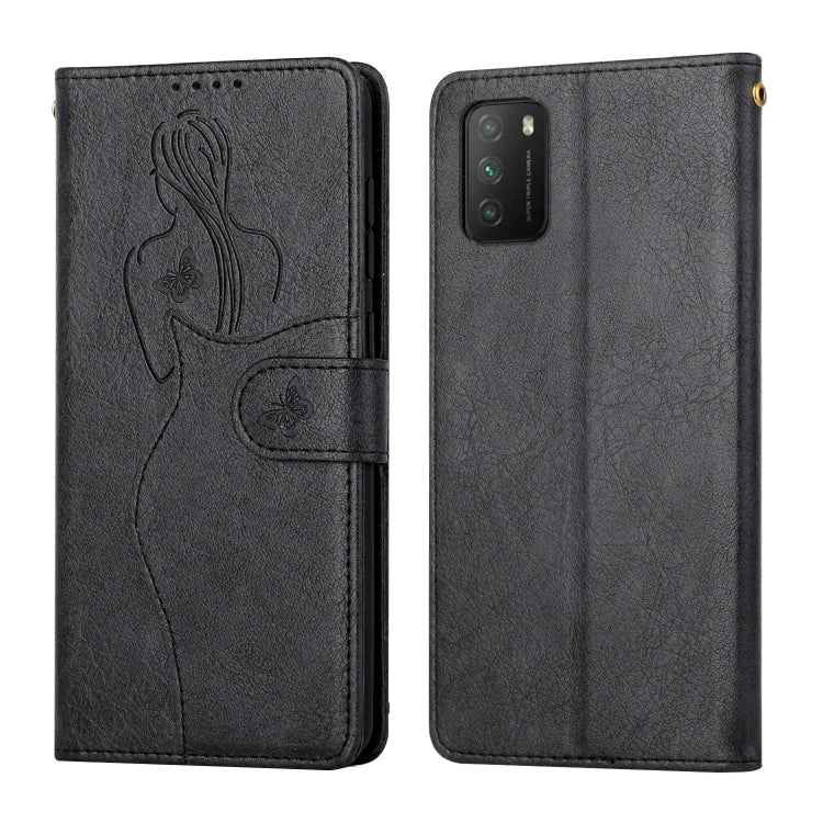 For Xiaomi Poco M3 Beauty Girl Embossing Pattern Horizontal Flip Leather Case with Holder & Card Slot & Wallet & Photo Frame