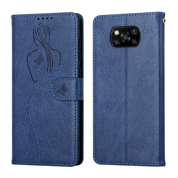 For Xiaomi Poco X3 NFC Beauty Girl Embossing Pattern Horizontal Flip Leather Case with Holder & Card Slot & Wallet & Photo Frame