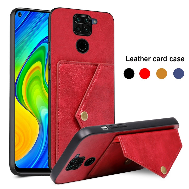 For Xiaomi Redmi Note 9 Litchi Texture Silicone + PC + PU Leather Back Cover Shockproof Case with Card Slot