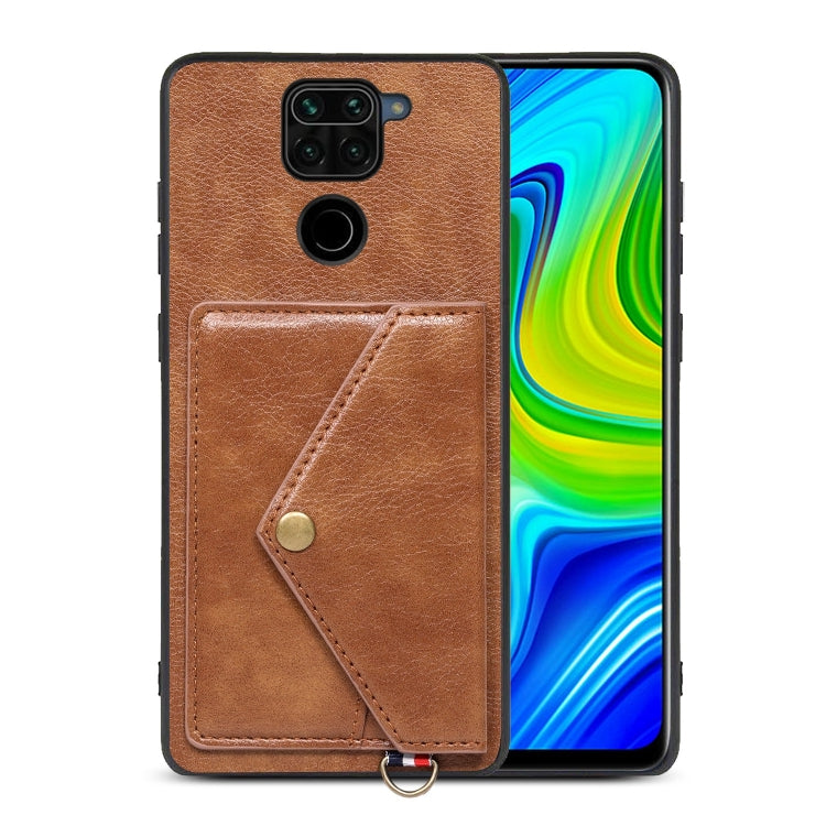 For Xiaomi Redmi Note 9 Litchi Texture Silicone + PC + PU Leather Back Cover Shockproof Case with Card Slot