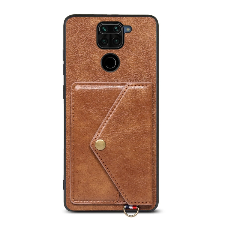 For Xiaomi Redmi Note 9 Litchi Texture Silicone + PC + PU Leather Back Cover Shockproof Case with Card Slot