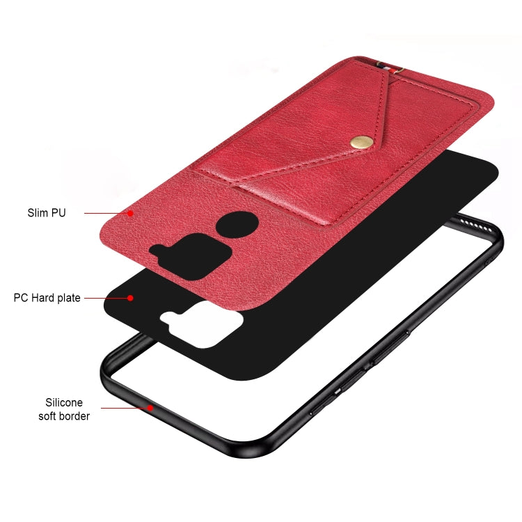 For Xiaomi Redmi Note 9 Litchi Texture Silicone + PC + PU Leather Back Cover Shockproof Case with Card Slot