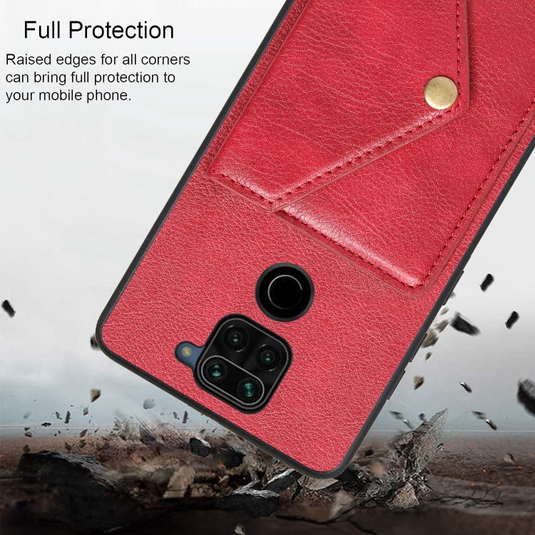 For Xiaomi Redmi Note 9 Litchi Texture Silicone + PC + PU Leather Back Cover Shockproof Case with Card Slot