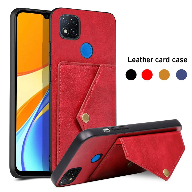 For Xiaomi Redmi 9C Litchi Texture Silicone + PC + PU Leather Back Cover Shockproof Case with Card Slot