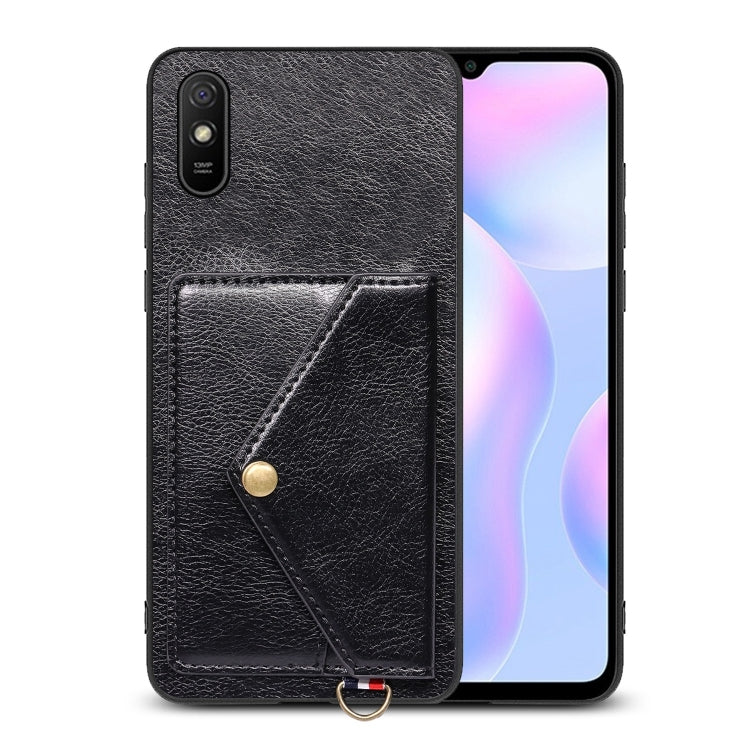 For Xiaomi Redmi 9A Litchi Texture Silicone + PC + PU Leather Back Cover Shockproof Case with Card Slot