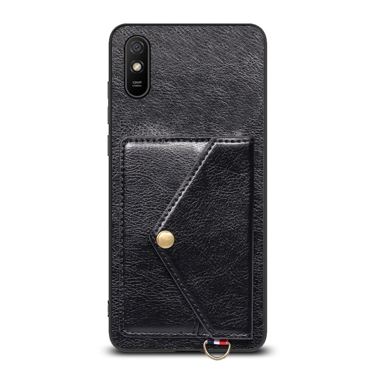 For Xiaomi Redmi 9A Litchi Texture Silicone + PC + PU Leather Back Cover Shockproof Case with Card Slot
