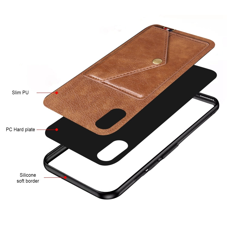 For Xiaomi Redmi 9A Litchi Texture Silicone + PC + PU Leather Back Cover Shockproof Case with Card Slot