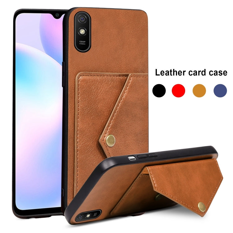 For Xiaomi Redmi 9A Litchi Texture Silicone + PC + PU Leather Back Cover Shockproof Case with Card Slot