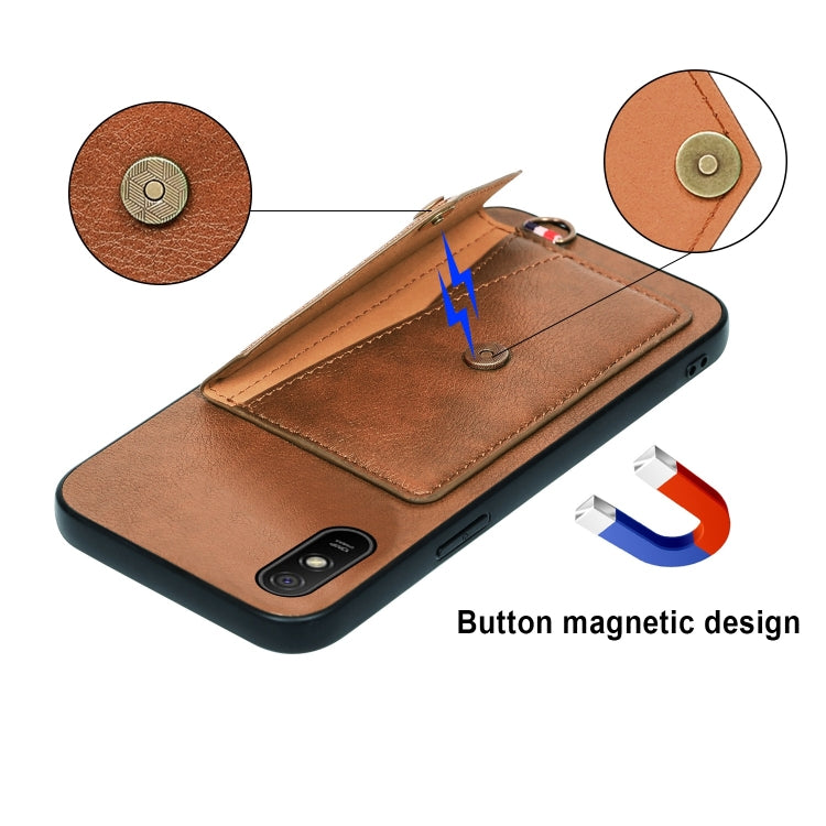 For Xiaomi Redmi 9A Litchi Texture Silicone + PC + PU Leather Back Cover Shockproof Case with Card Slot