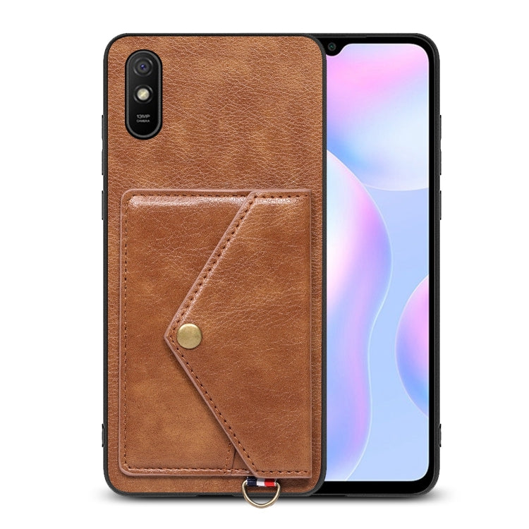 For Xiaomi Redmi 9A Litchi Texture Silicone + PC + PU Leather Back Cover Shockproof Case with Card Slot