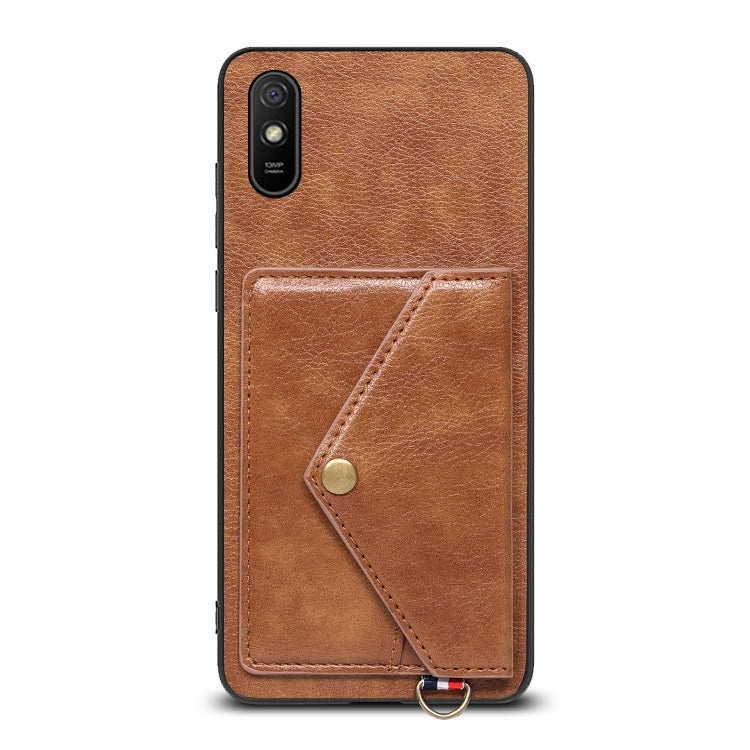 For Xiaomi Redmi 9A Litchi Texture Silicone + PC + PU Leather Back Cover Shockproof Case with Card Slot