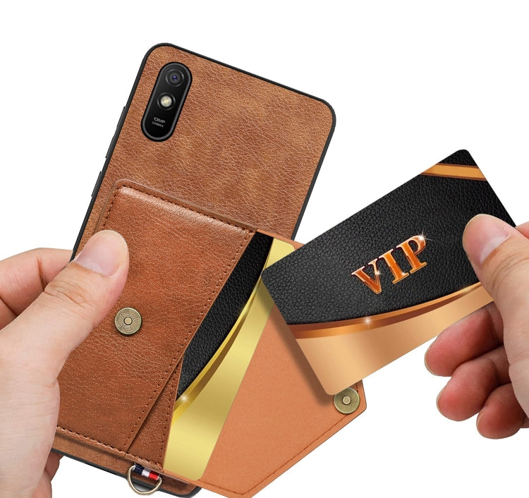 For Xiaomi Redmi 9A Litchi Texture Silicone + PC + PU Leather Back Cover Shockproof Case with Card Slot
