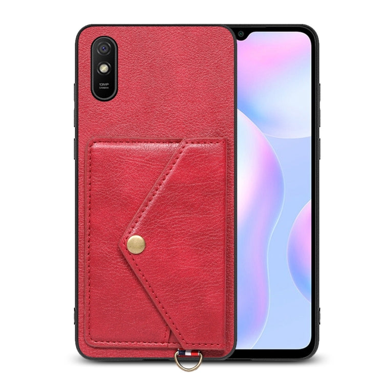 For Xiaomi Redmi 9A Litchi Texture Silicone + PC + PU Leather Back Cover Shockproof Case with Card Slot