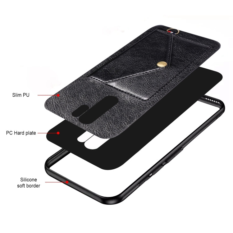 For Xiaomi Redmi 9 Litchi Texture Silicone + PC + PU Leather Back Cover Shockproof Case with Card Slot