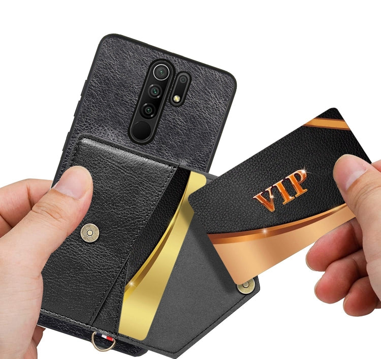 For Xiaomi Redmi 9 Litchi Texture Silicone + PC + PU Leather Back Cover Shockproof Case with Card Slot