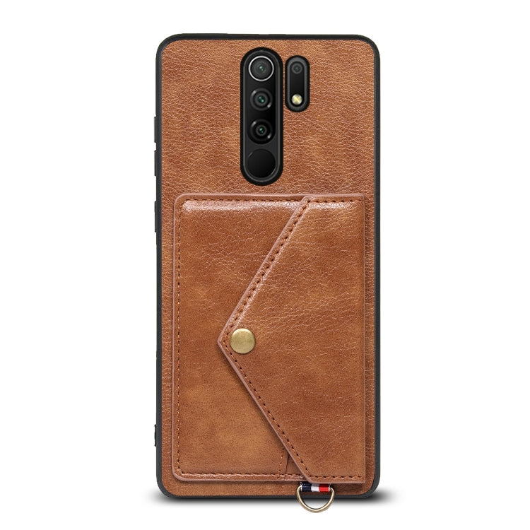 For Xiaomi Redmi 9 Litchi Texture Silicone + PC + PU Leather Back Cover Shockproof Case with Card Slot