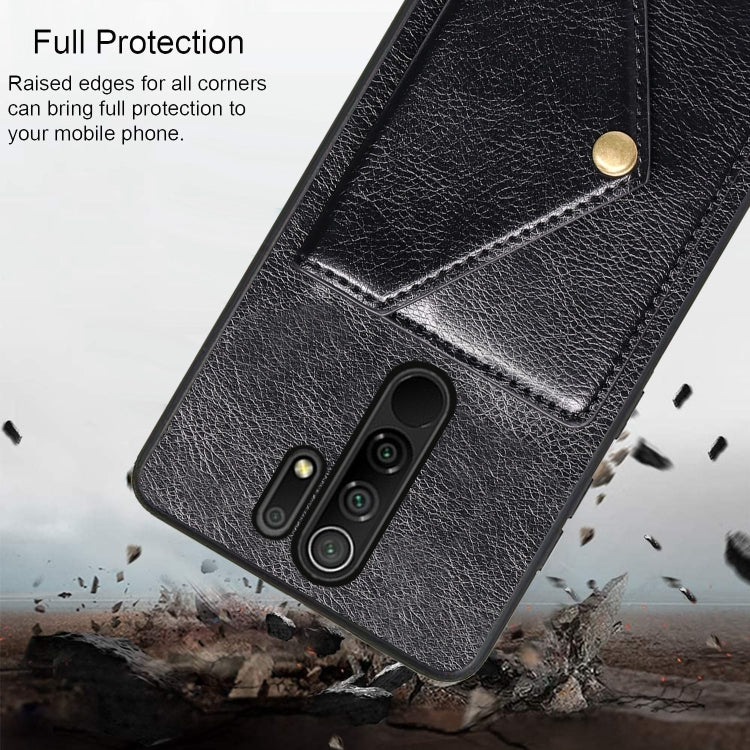 For Xiaomi Redmi 9 Litchi Texture Silicone + PC + PU Leather Back Cover Shockproof Case with Card Slot