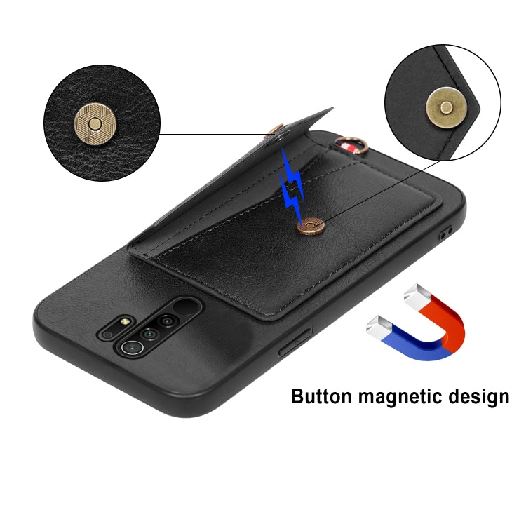 For Xiaomi Redmi 9 Litchi Texture Silicone + PC + PU Leather Back Cover Shockproof Case with Card Slot