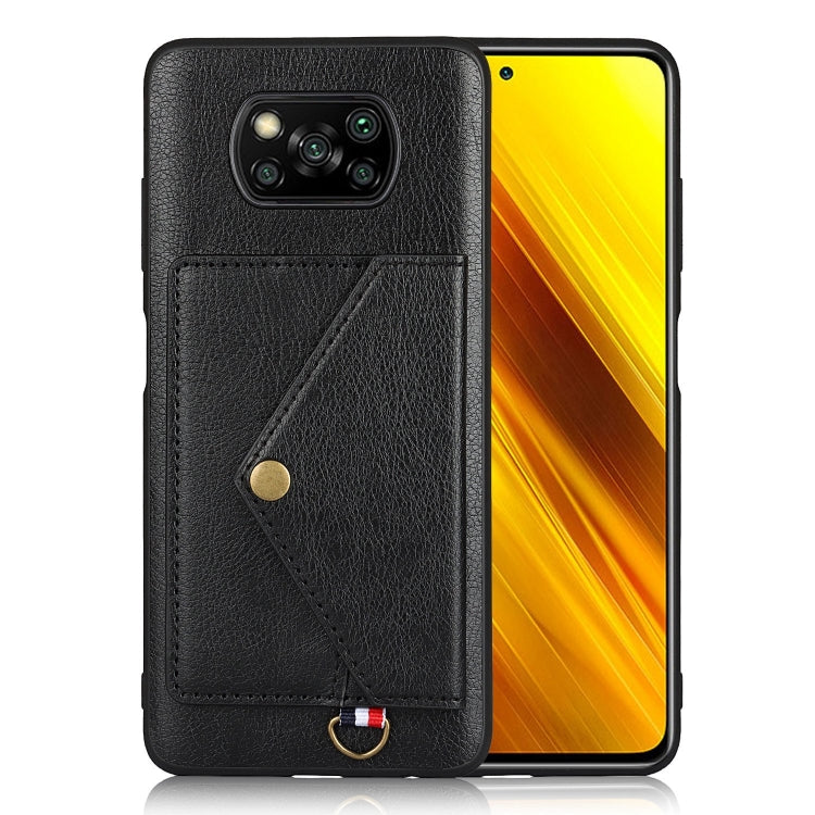 For Xiaomi Poco X3 NFC Litchi Texture Silicone + PC + PU Leather Back Cover Shockproof Case with Card Slot