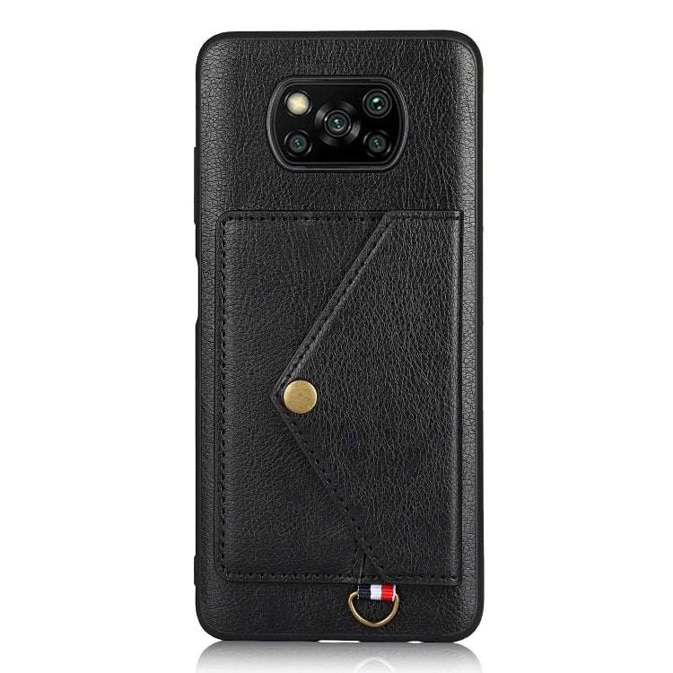 For Xiaomi Poco X3 NFC Litchi Texture Silicone + PC + PU Leather Back Cover Shockproof Case with Card Slot