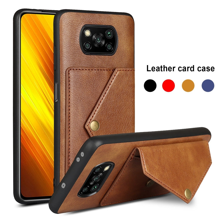 For Xiaomi Poco X3 NFC Litchi Texture Silicone + PC + PU Leather Back Cover Shockproof Case with Card Slot