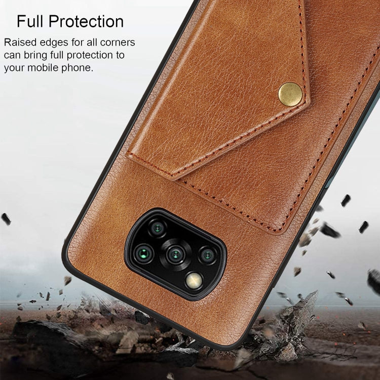 For Xiaomi Poco X3 NFC Litchi Texture Silicone + PC + PU Leather Back Cover Shockproof Case with Card Slot