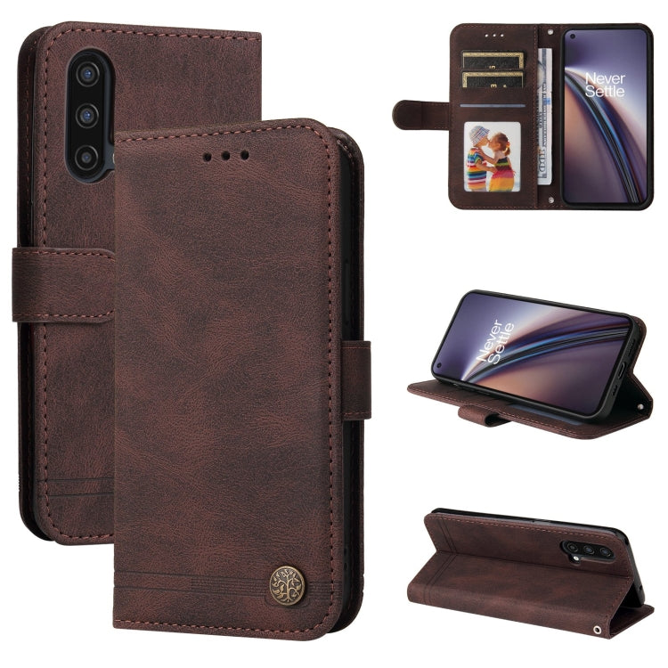 For OnePlus Nord CE 5G Skin Feel Life Tree Metal Button Horizontal Flip Leather Case with Holder & Card Slot & Wallet & Photo Frame & Strap